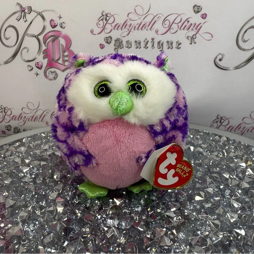 TY Beanie Ballz Purple & Pink Plush Owl round cute Izzy Jan 07 owl 🦉